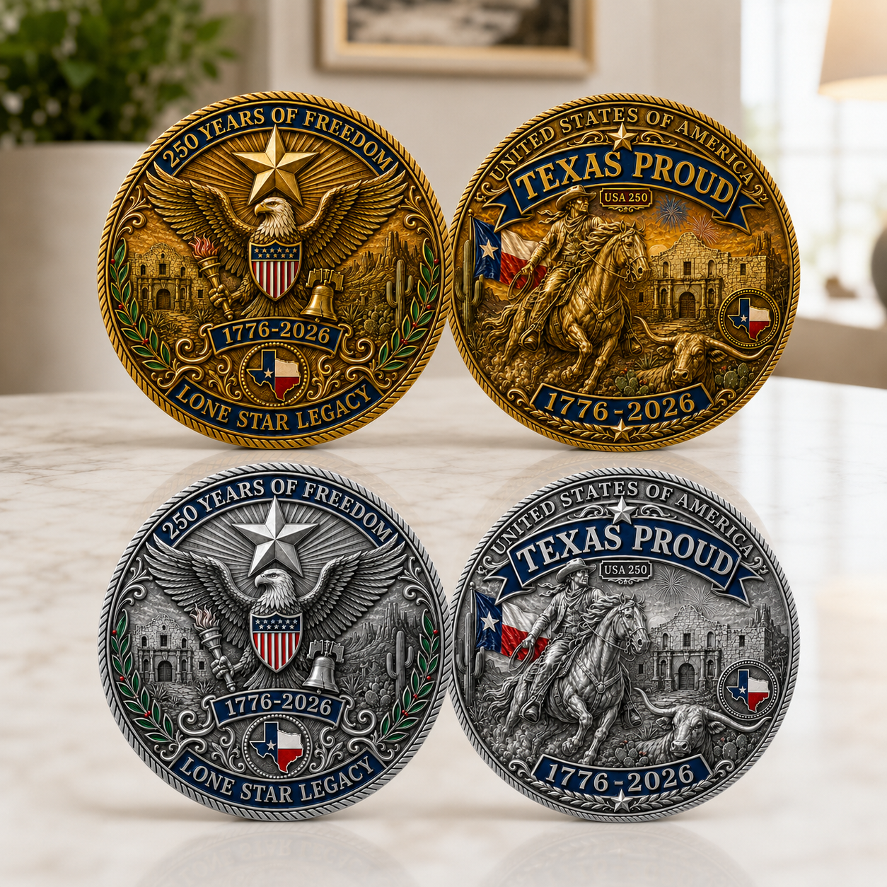 Texas Proud 250th Anniversary Coin – Silver & Gold Options – America 1776–2026 Patriotic Gift for Texans