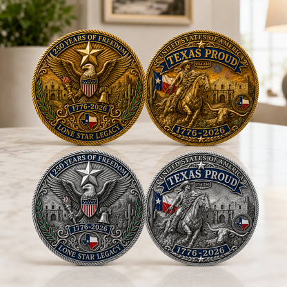 Texas Proud 250th Anniversary Coin – Silver & Gold Options – America 1776–2026 Patriotic Gift for Texans
