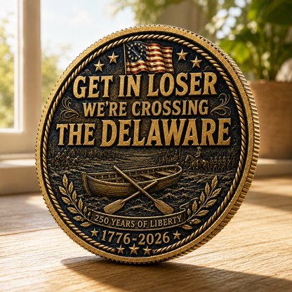 USA 250 Get In Loser We’re Crossing the Delaware Challenge Coin, 1776-2026 Revolutionary War Coin