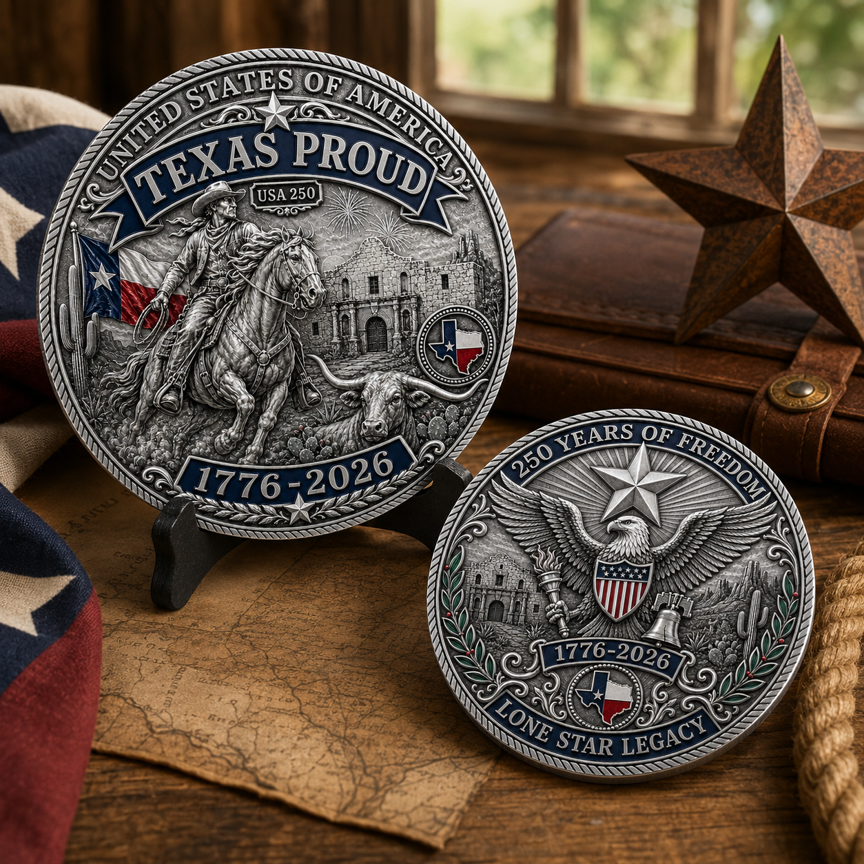 Texas Proud 250th Anniversary Coin – Silver & Gold Options – America 1776–2026 Patriotic Gift for Texans