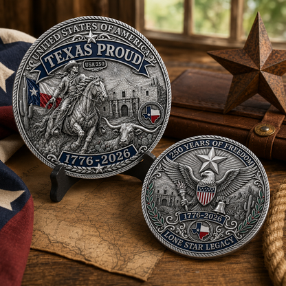 Texas Proud 250th Anniversary Coin – Silver & Gold Options – America 1776–2026 Patriotic Gift for Texans