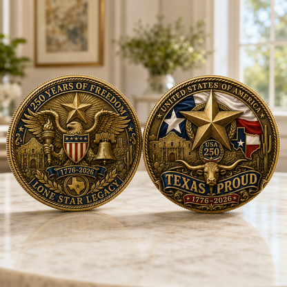 Texas Proud 250th Anniversary Gold Coin – America 1776–2026 Patriotic Gift for Texans
