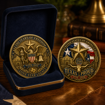 Texas Proud 250th Anniversary Gold Coin – America 1776–2026 Patriotic Gift for Texans