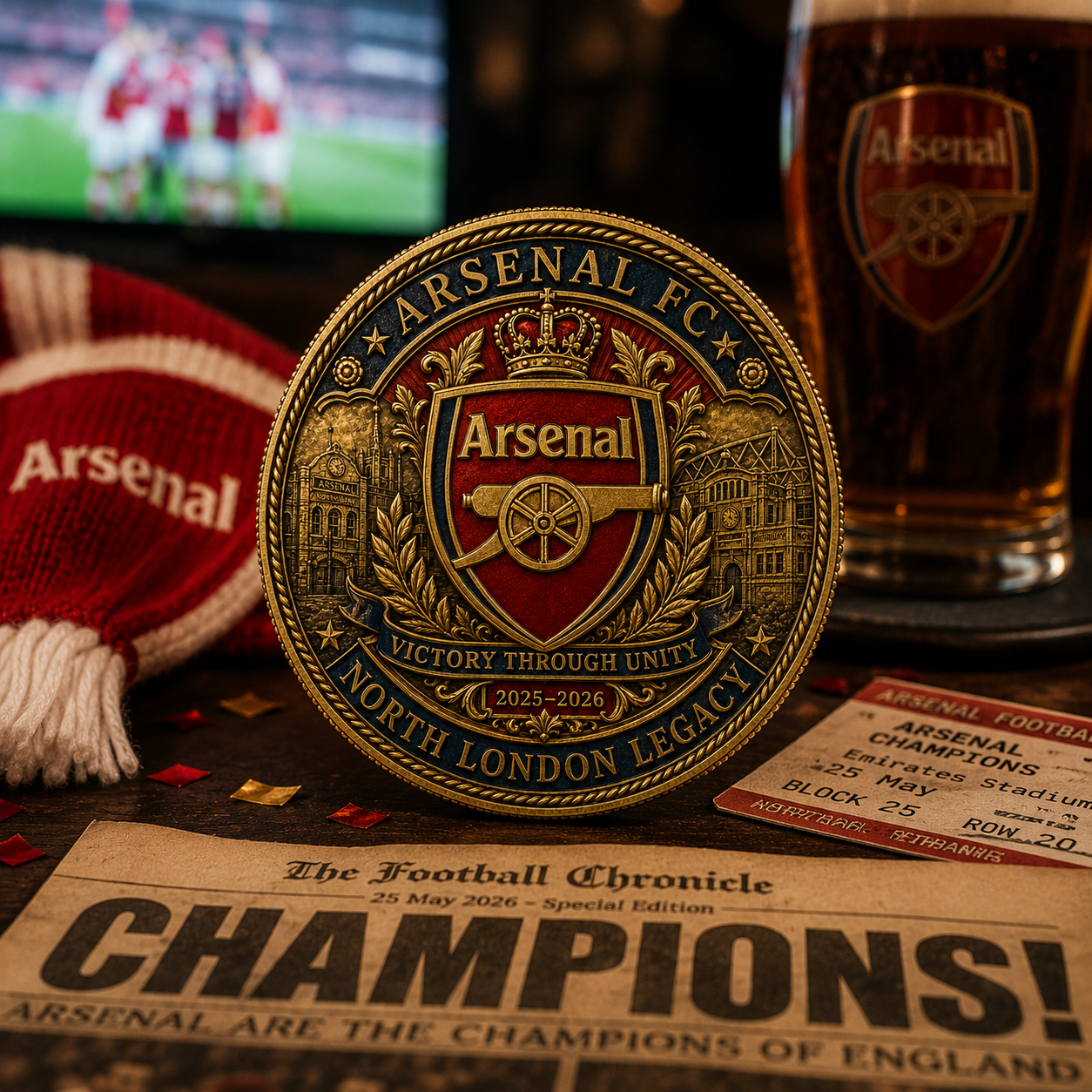 The Gunners Victory Medal Anniversary Coin - NORTH LONDON ROARS AGAIN