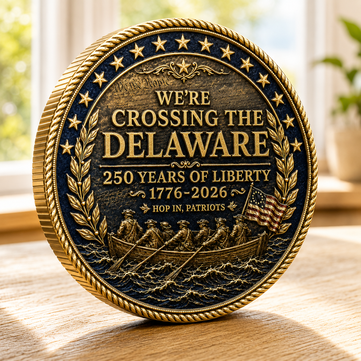 USA 250 Crossing the Delaware Commemorative Coin, 1776-2026 Liberty Anniversary Patriotic Challenge Coin