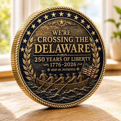 USA 250 Crossing the Delaware Commemorative Coin, 1776-2026 Liberty Anniversary Patriotic Challenge Coin