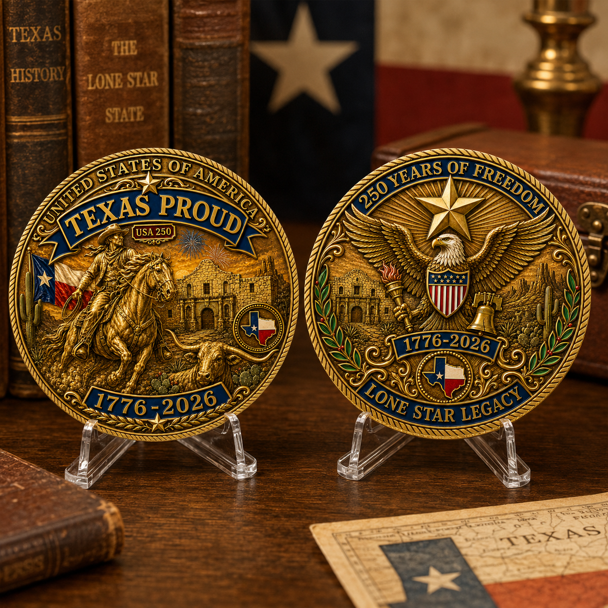Texas Proud 250th Anniversary Coin – Silver & Gold Options – America 1776–2026 Patriotic Gift for Texans