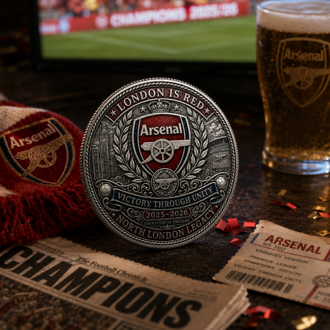The Gunners Victory Medal Anniversary Coin - NORTH LONDON ROARS AGAIN