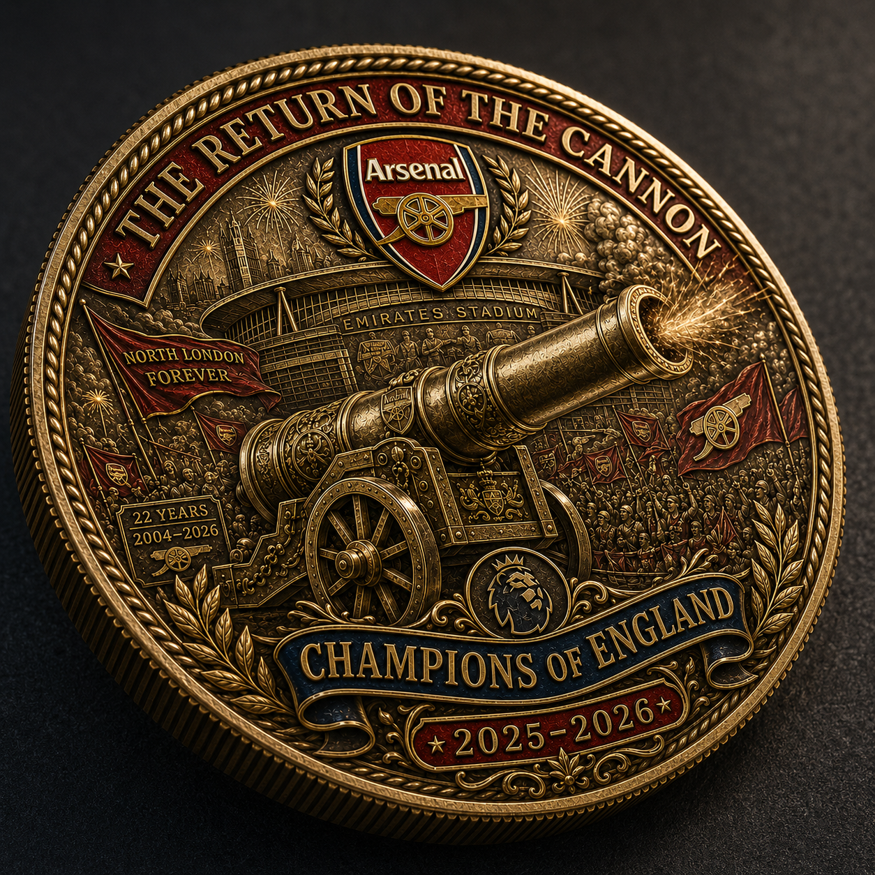 The Gunners Victory Medal Anniversary Coin - NORTH LONDON ROARS AGAIN