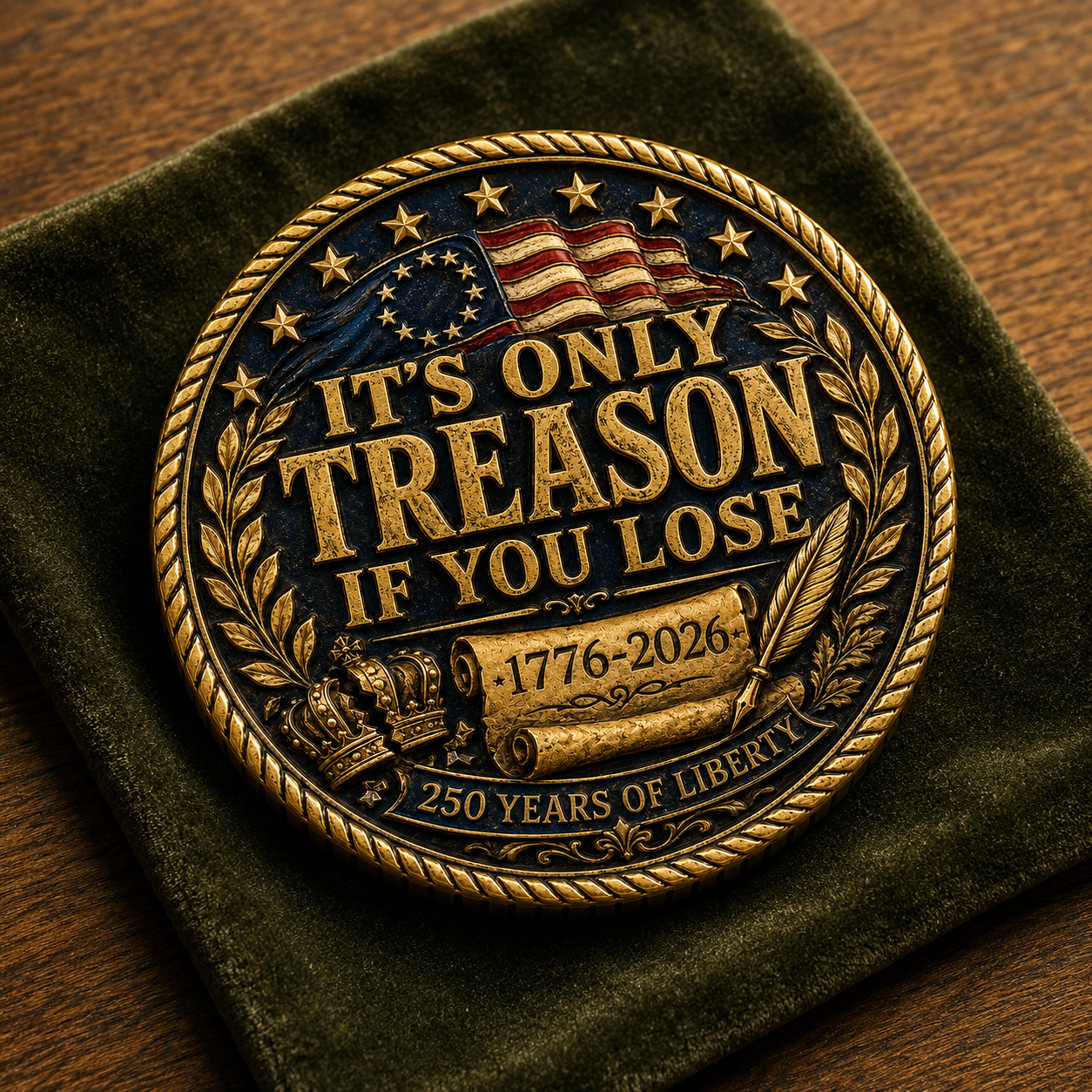 USA 250 It’s Only Treason If You Lose Challenge Coin, 1776-2026 Revolutionary Humor Commemorative Coin