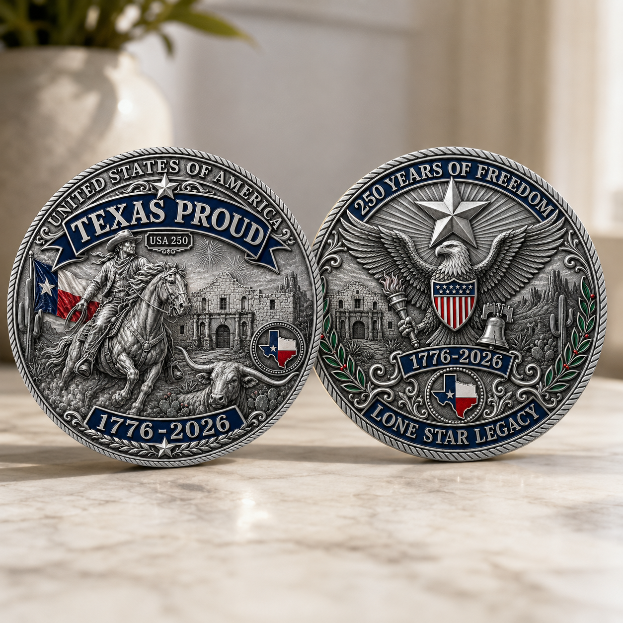 Texas Proud 250th Anniversary Coin – Silver & Gold Options – America 1776–2026 Patriotic Gift for Texans