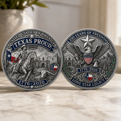 Texas Proud 250th Anniversary Coin – Silver & Gold Options – America 1776–2026 Patriotic Gift for Texans