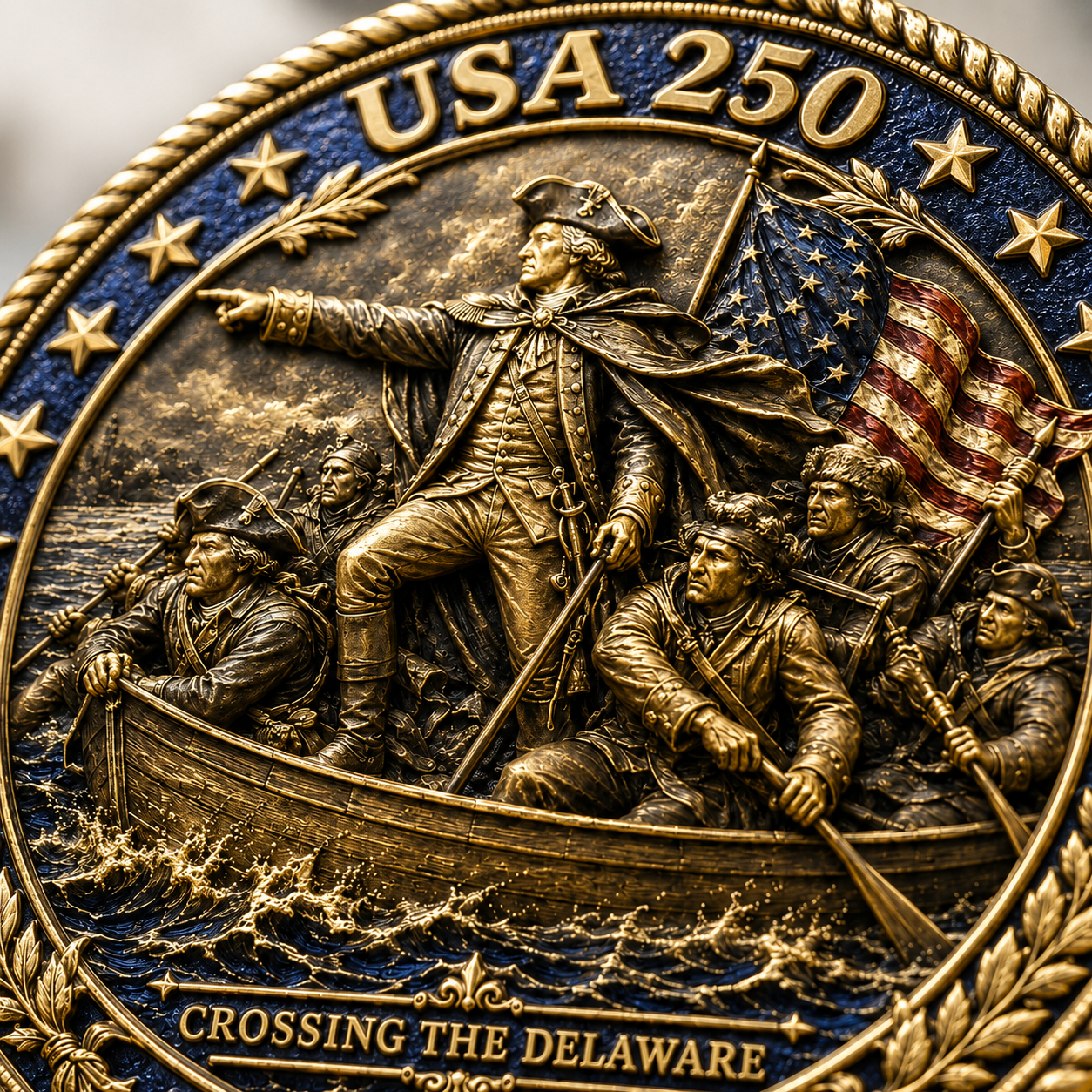 USA 250 Crossing the Delaware Commemorative Coin, 1776-2026 Liberty Anniversary Patriotic Challenge Coin