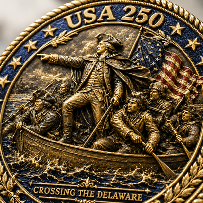 USA 250 Crossing the Delaware Commemorative Coin, 1776-2026 Liberty Anniversary Patriotic Challenge Coin