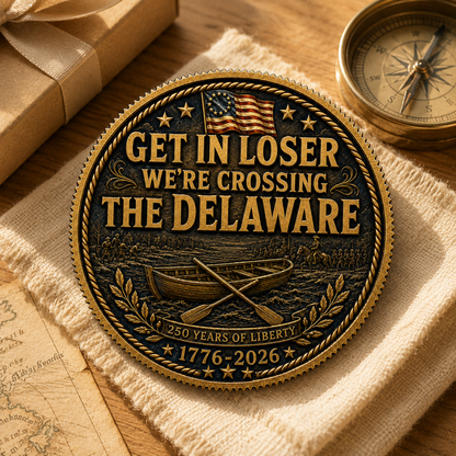 USA 250 Get In Loser We’re Crossing the Delaware Challenge Coin, 1776-2026 Revolutionary War Coin