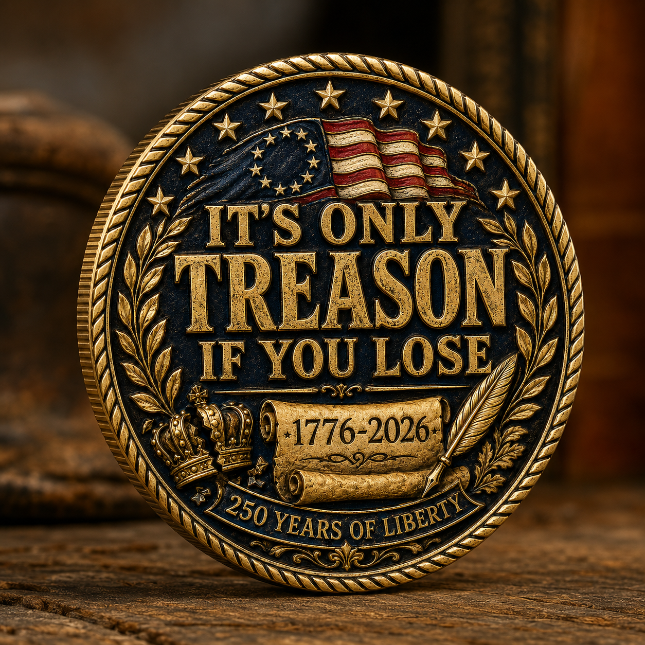 USA 250 It’s Only Treason If You Lose Challenge Coin, 1776-2026 Revolutionary Humor Commemorative Coin