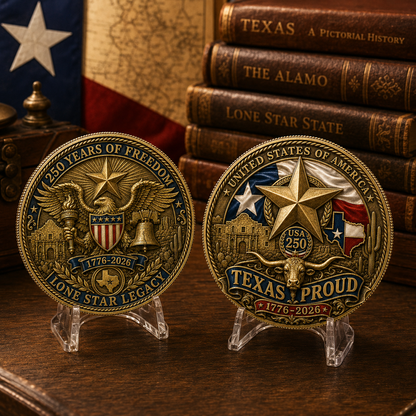 Texas Proud 250th Anniversary Gold Coin – America 1776–2026 Patriotic Gift for Texans