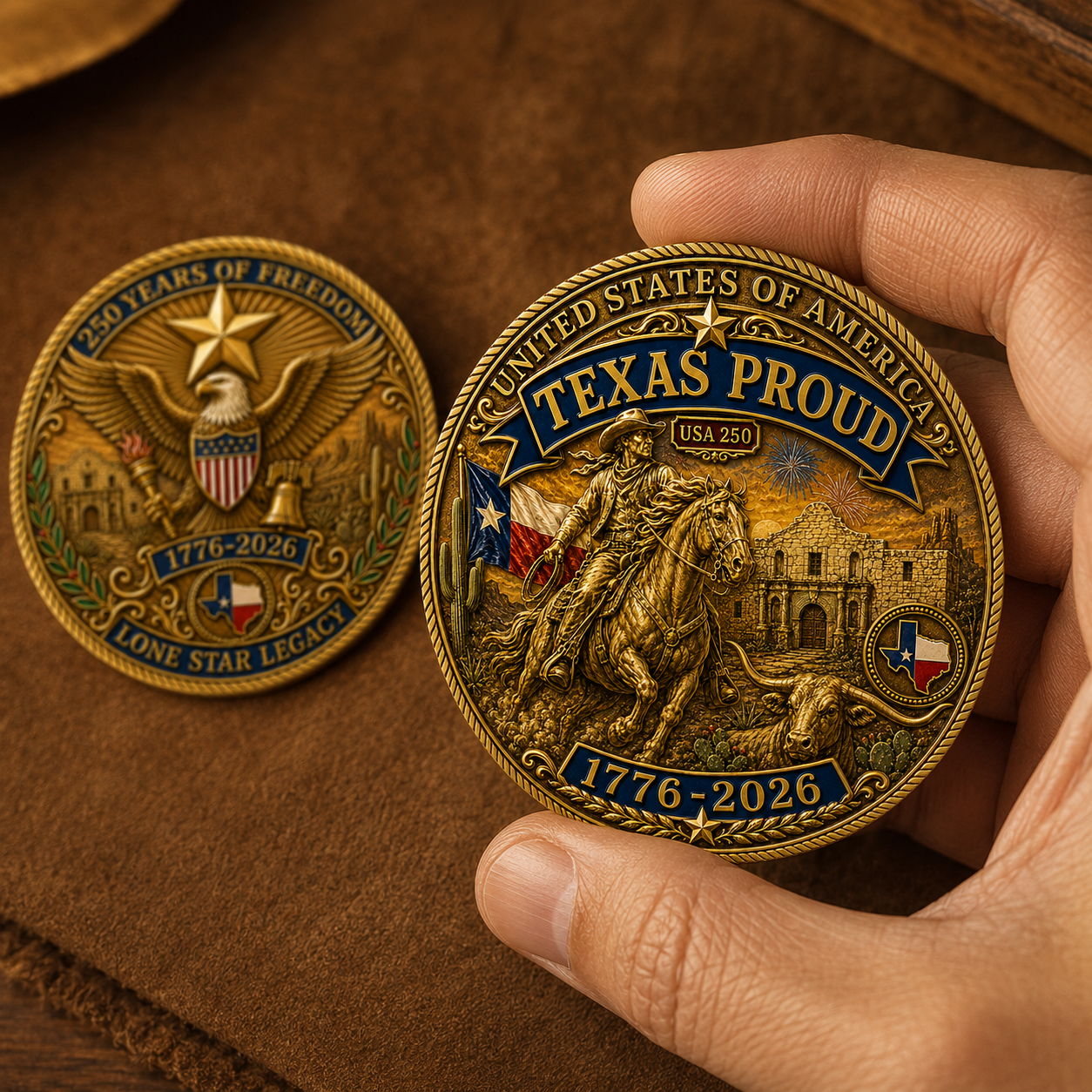 Texas Proud 250th Anniversary Coin – Silver & Gold Options – America 1776–2026 Patriotic Gift for Texans