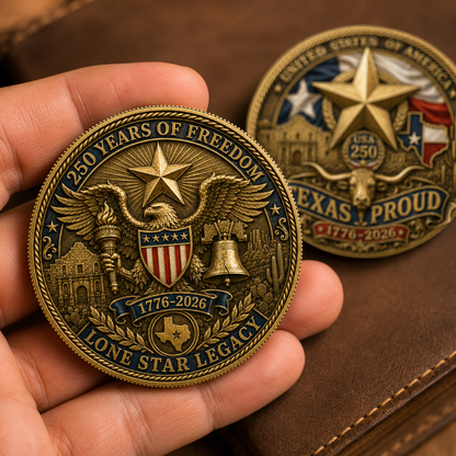 Texas Proud 250th Anniversary Gold Coin – America 1776–2026 Patriotic Gift for Texans