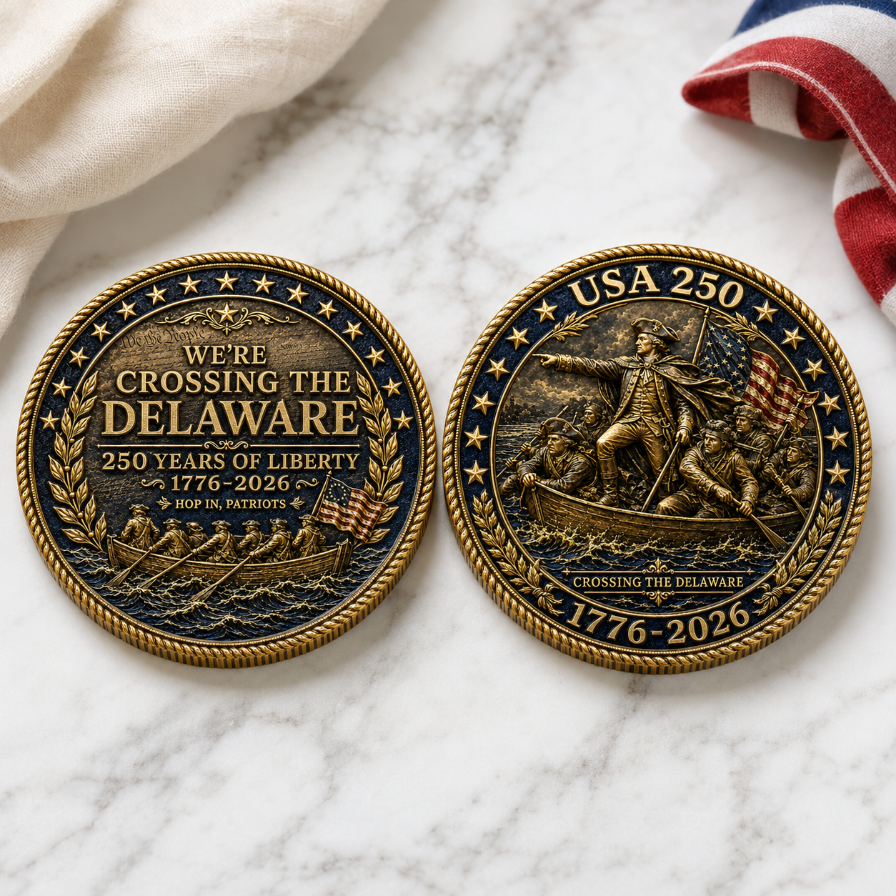 USA 250 Crossing the Delaware Commemorative Coin, 1776-2026 Liberty Anniversary Patriotic Challenge Coin