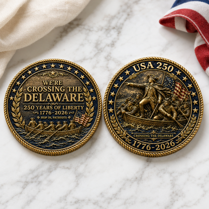 USA 250 Crossing the Delaware Commemorative Coin, 1776-2026 Liberty Anniversary Patriotic Challenge Coin