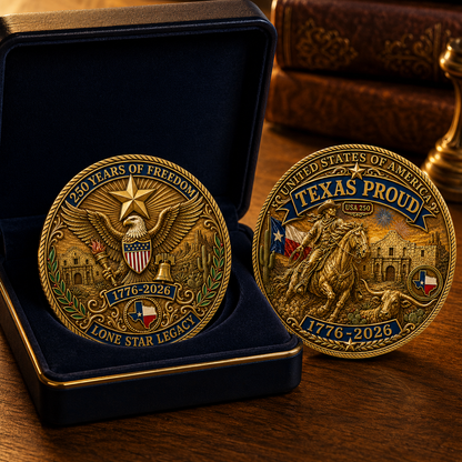 Texas Proud 250th Anniversary Gold Coin – America 1776–2026 Patriotic Gift for Texans