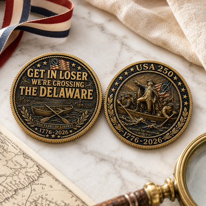 USA 250 Get In Loser We’re Crossing the Delaware Challenge Coin, 1776-2026 Revolutionary War Coin