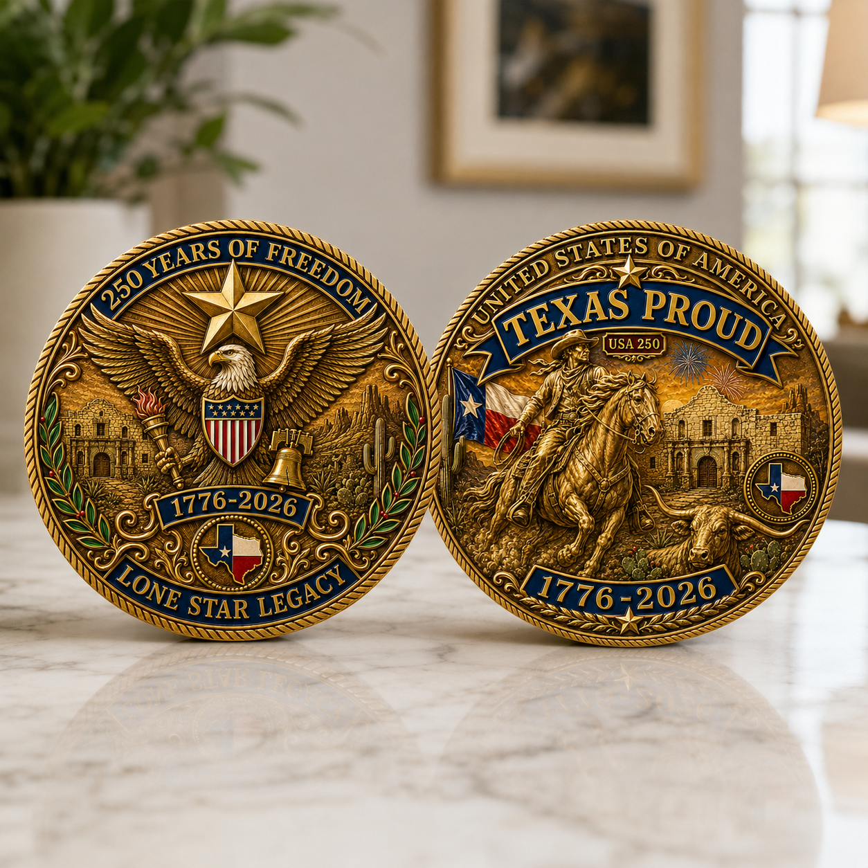 Texas Proud 250th Anniversary Gold Coin – America 1776–2026 Patriotic Gift for Texans
