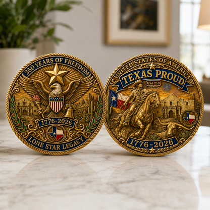 Texas Proud 250th Anniversary Coin – Silver & Gold Options – America 1776–2026 Patriotic Gift for Texans