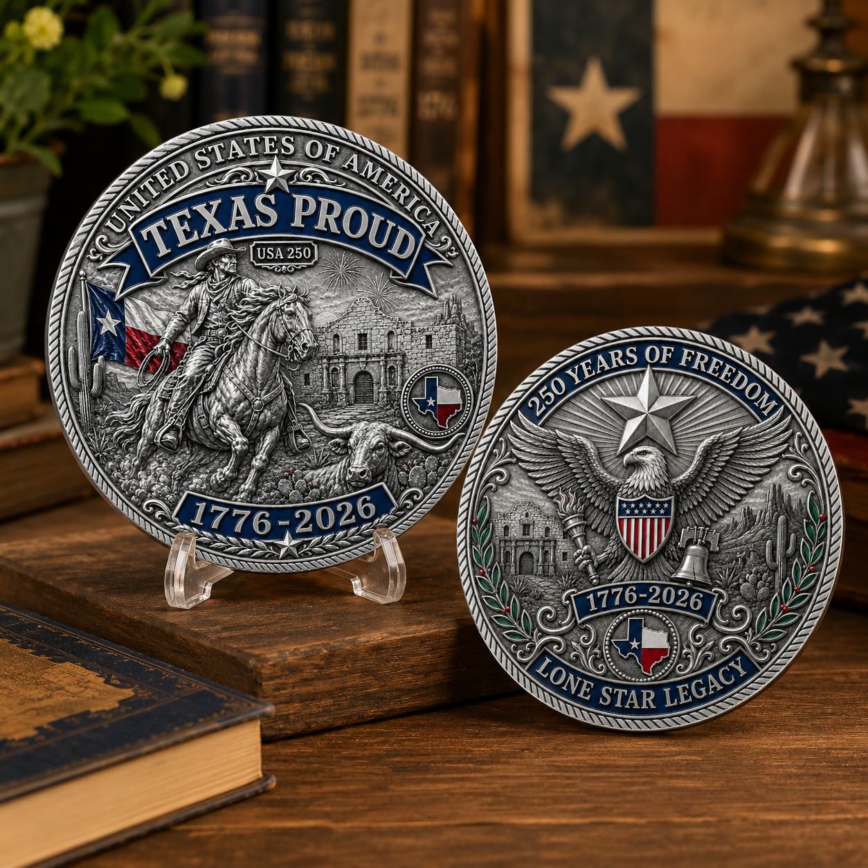 Texas Proud 250th Anniversary Coin – Silver & Gold Options – America 1776–2026 Patriotic Gift for Texans