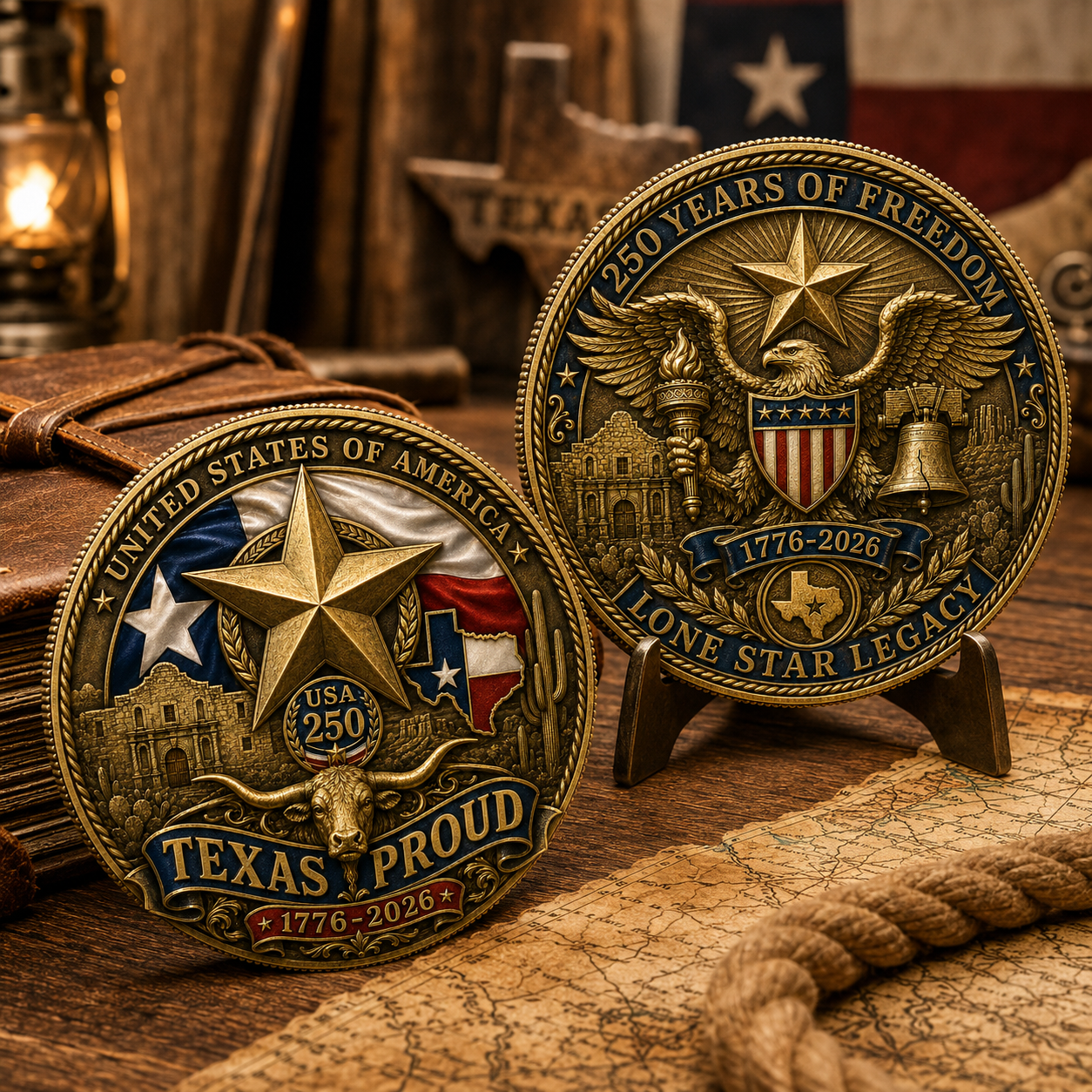 Texas Proud 250th Anniversary Gold Coin – America 1776–2026 Patriotic Gift for Texans