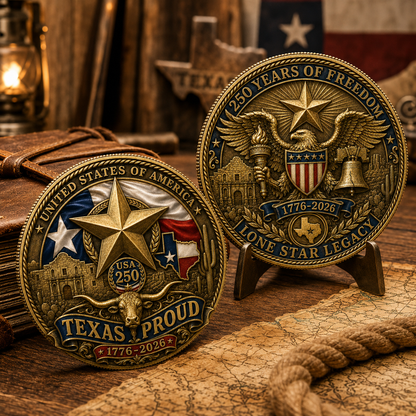 Texas Proud 250th Anniversary Gold Coin – America 1776–2026 Patriotic Gift for Texans