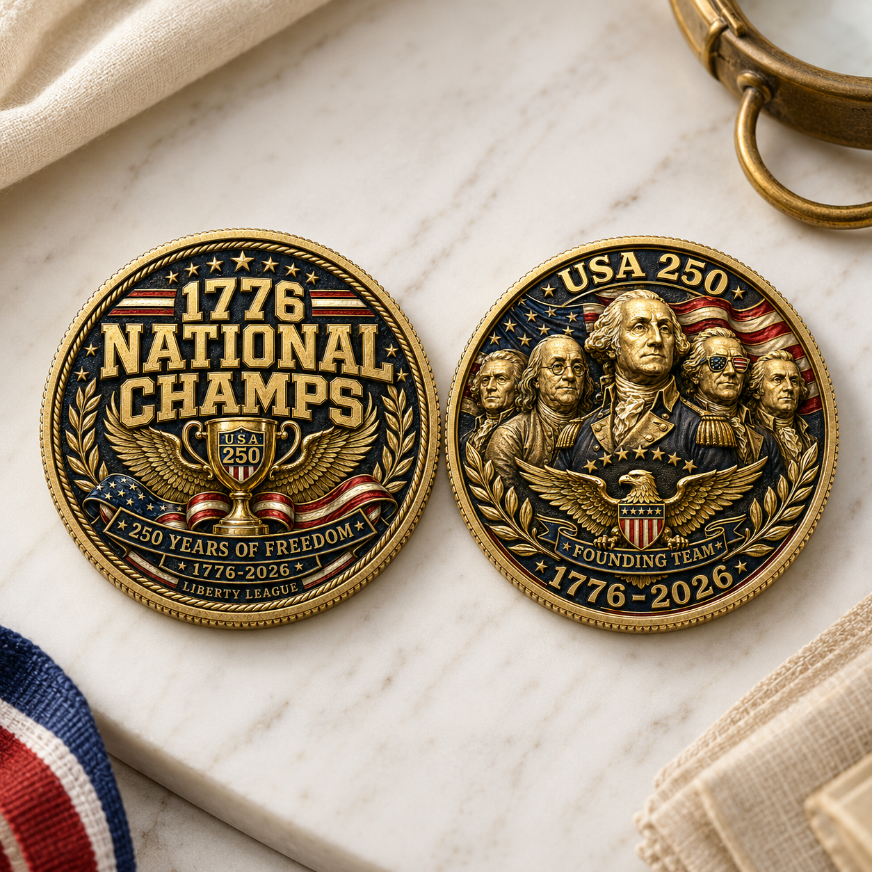 USA 250 1776 National Champs Challenge Coin, Founding Team 1776-2026 Patriotic Collectible Coin