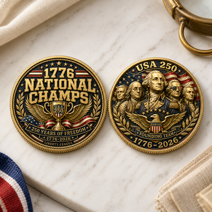 USA 250 1776 National Champs Challenge Coin, Founding Team 1776-2026 Patriotic Collectible Coin