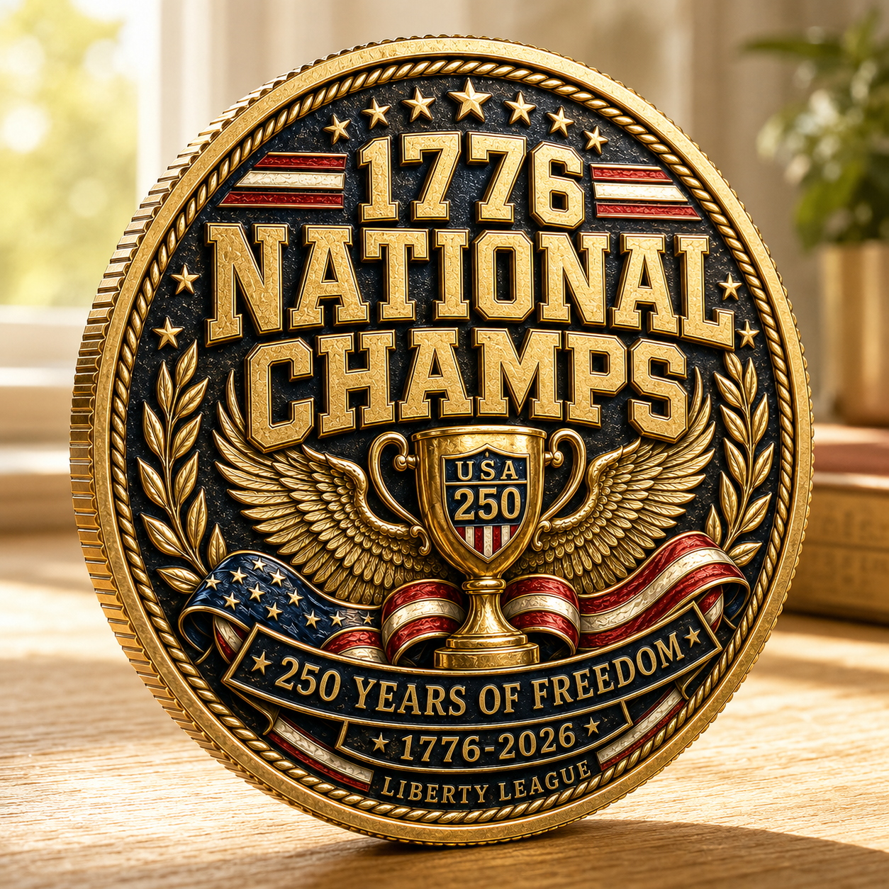 USA 250 1776 National Champs Challenge Coin, Founding Team 1776-2026 Patriotic Collectible Coin