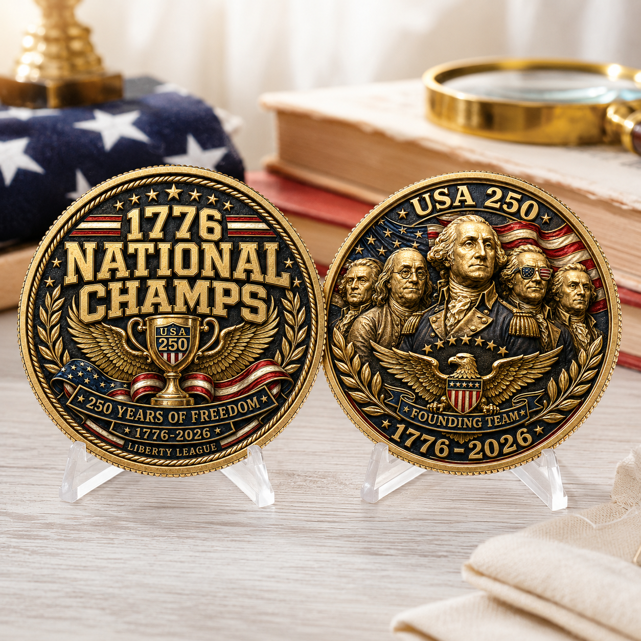 USA 250 1776 National Champs Challenge Coin, Founding Team 1776-2026 Patriotic Collectible Coin