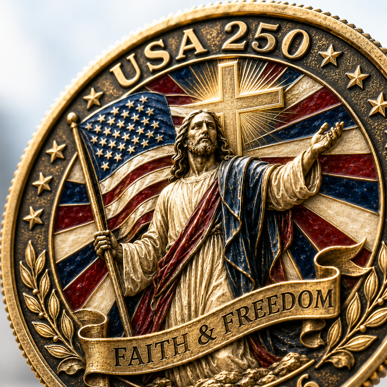USA 250 She Loves Jesus and America Too Challenge Coin, Faith & Freedom 1776-2026 Christian Patriotic Coin