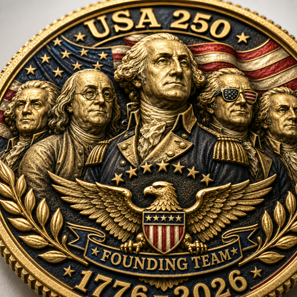 USA 250 1776 National Champs Challenge Coin, Founding Team 1776-2026 Patriotic Collectible Coin