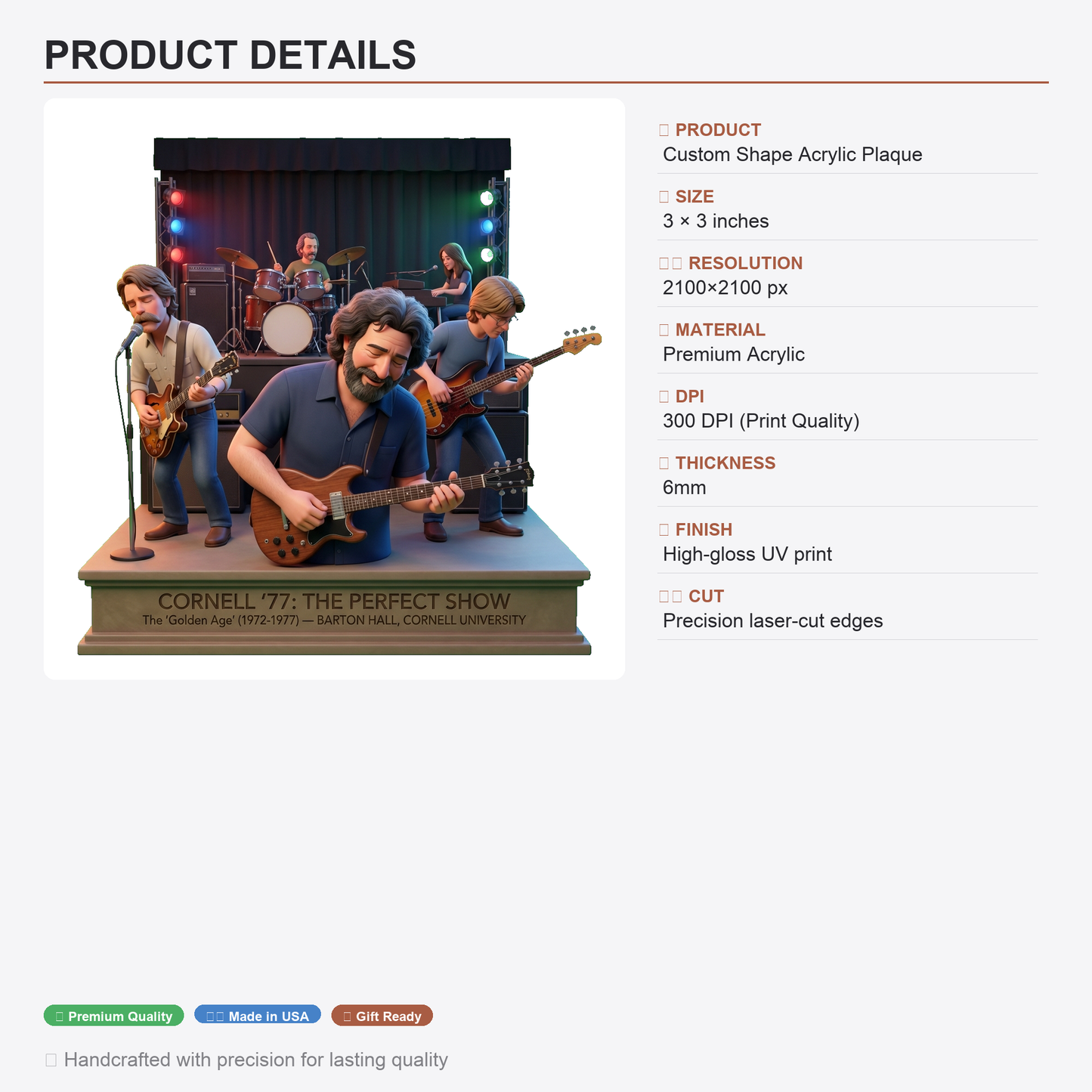 CORNELL '77: THE PERFECT SHOW - Acrylic Plaque Classic Fan Gift