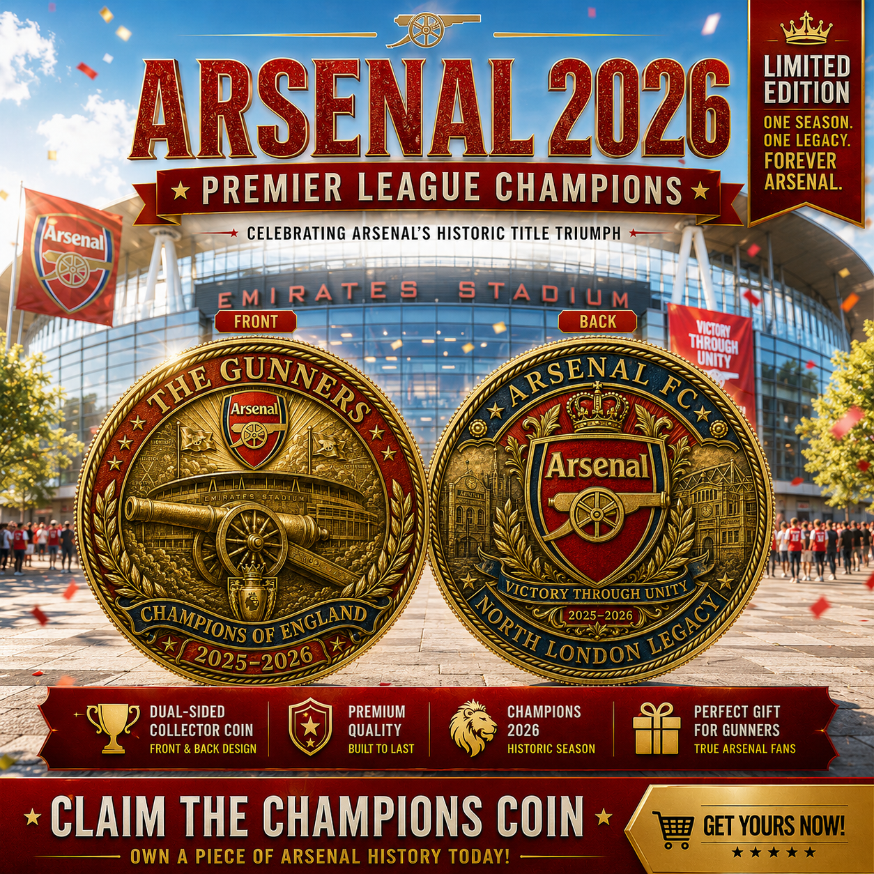 The Gunners Victory Medal Anniversary Coin - NORTH LONDON ROARS AGAIN