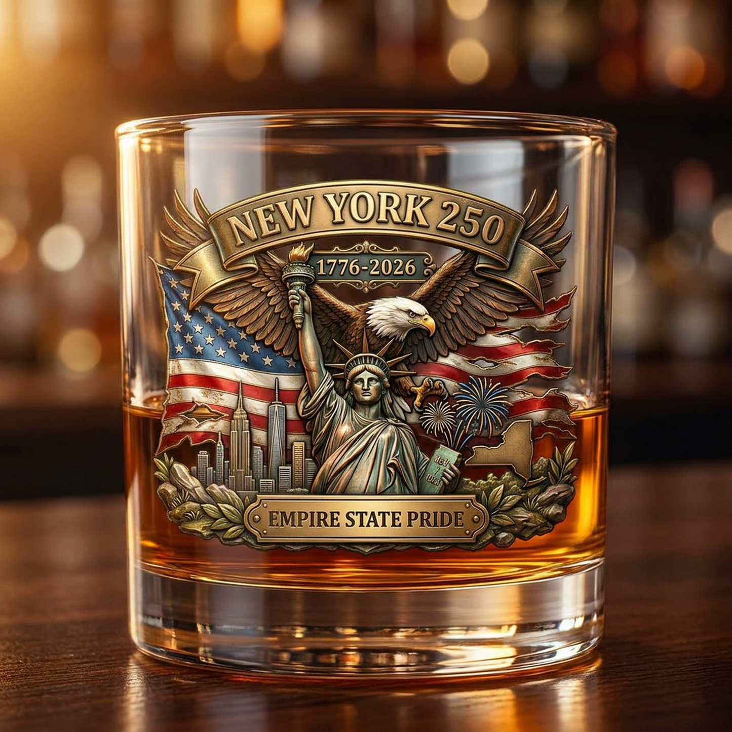 United States 250th Anniversary Whiskey Glass - New York